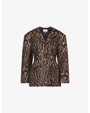 Ganni Metallic Cloque Jacquard Blazer - Brown