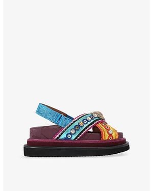 Kurt Geiger Orson Cross Scallop Metallic-Leather Sandals - Blue
