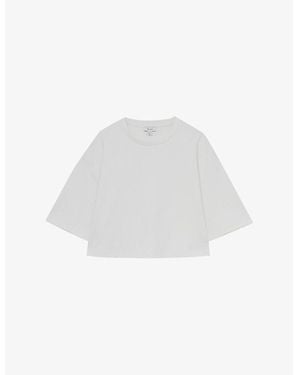 Reiss Round-Neck Cropped Boxy Stretch-Cotton T-Shirt - White