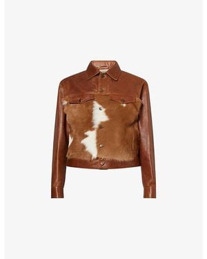 Austin Post Western Trucker Leather Jacket - Brown