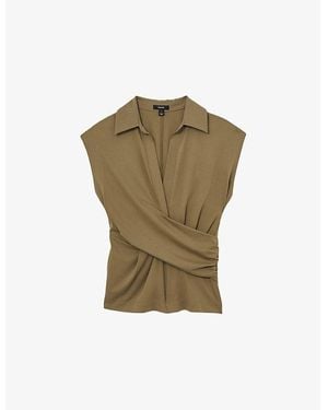 Reiss V-Neck Wrap-Front Stretch-Cotton Blend Top - Green