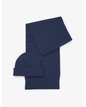 BOSS Branded Wool-Blend Scarf And Beanie Hat Set - Blue