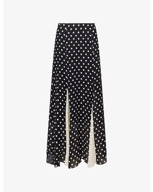 Reformation Sally Polka-Dot Georgette Maxi Skirt - Black