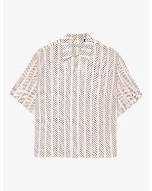 AllSaints Quasar Graphic-Print Linen-Blend Shirt - Pink