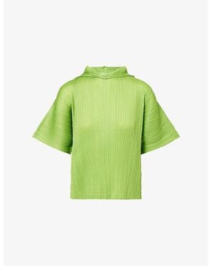 Pleats Please Issey Miyake Monthly Colors: August Hooded Knitted Top - Green