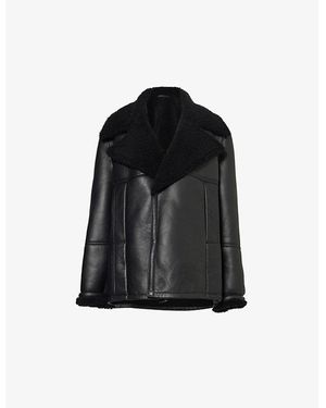 Victoria Beckham Notched-Lapels Slip-Pockets Regular-Fit Shearling Coat - Black