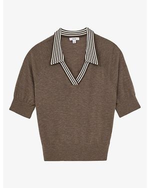 Reiss Neva Short-Sleeved Wool Polo Shirt - Brown