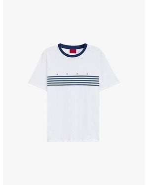 HUGO Striped Brand-Print Cotton-Jersey T-Shirt - White