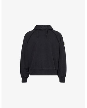 Stone Island Logo-Patch Brush-Fleece Cotton Hoody - Black