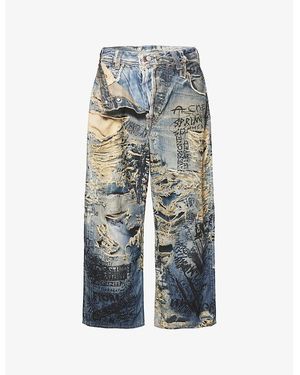 Acne Studios Scribble-Print Distressed Baggy-Fit Denim Jeans - Blue