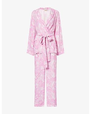 It's 9pm Rizzo Psychedelic Swirl-Print Smoking Woven Pyjama Set - Pink