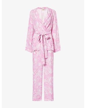 It's 9pm Rizzo Psychedelic Swirl-Print Smoking Woven Pyjama Set - Pink