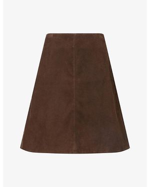 TOTEME A-Line Suede Midi Skirt - Brown