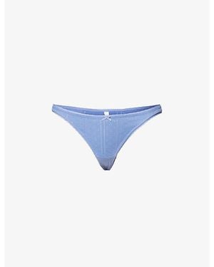 Cou Cou Intimates Pointelle Mid-Rise Cotton Thong - Blue