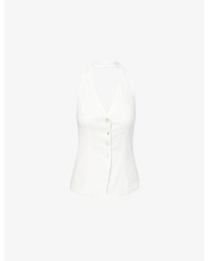 4th & Reckless Issie Halterneck Tailored Cotton Top - White