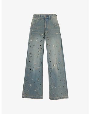 Jaded London Studded Colossus Relaxed Wide-Leg Denim Jeans - Blue
