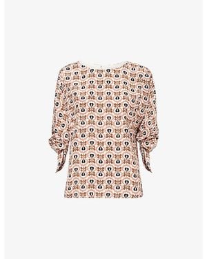 Weekend by Maxmara Flared Printed Silk Top - White