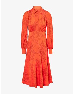 ME+EM Pearl Bouquet-Print Woven Midi Dress - Red