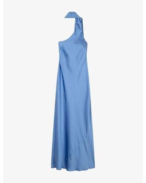 OMNES Brioni One-Shoulder Satin Maxi Dress - Blue