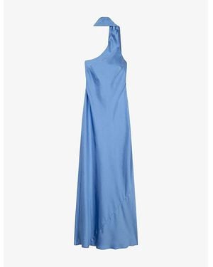 OMNES Brioni One-Shoulder Satin Maxi Dress - Blue