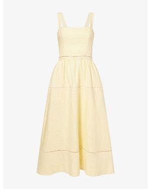 Reformation Everett Square-Neck Linen Midi Dress - Yellow