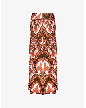 Ro&zo Tile-Print High-Waist Woven Maxi Skirt - Red