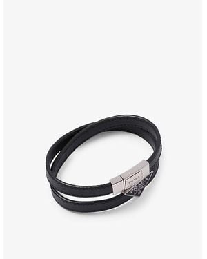 Prada Logo-Plaque Saffiano-Leather Bracelet - Blue