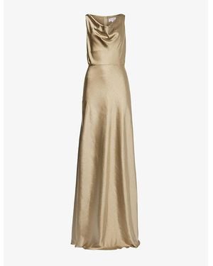 Six Stories Cowl-Neck Flared-Hem Satin Maxi Dress - Natural