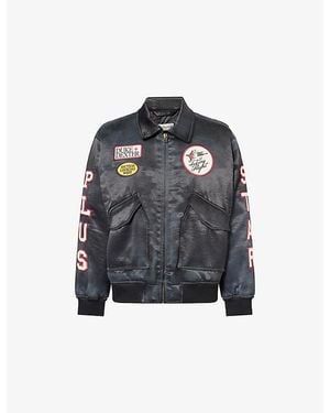 Duke & Dexter Multi-Patch Satin Bomber Jacket - Blue