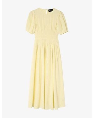 Whistles Shirred Cheesecloth Cotton Midi Dress - Yellow