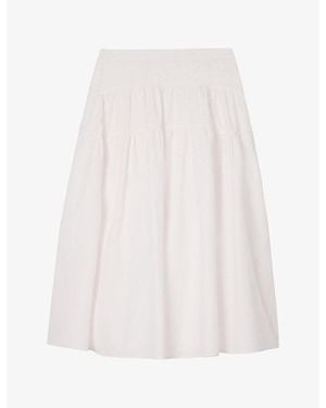 Whistles Tiered-Hem Regular-Fit Cotton Midi Skirt - White