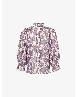 ME+EM Ornate Lace Floral Print Cotton Top - Purple