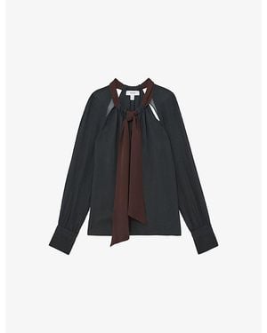 Reiss Jasmine Tie-Neck Woven Blouse - Blue