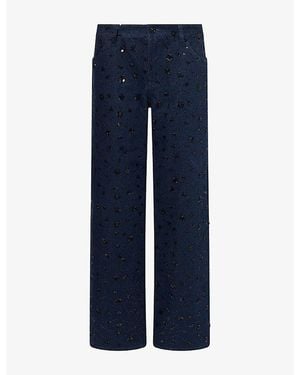 FRAME Embellished Saturday Straight-Leg Low-Rise Denim Jeans - Blue