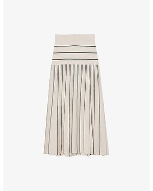 Reiss Alice Stripe Pleated Knitted Midi Skirt - Natural