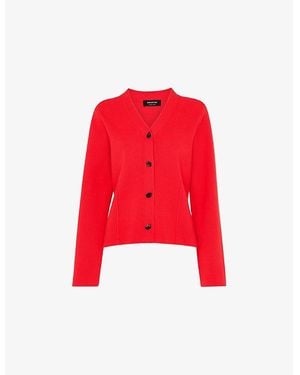 Whistles V-Neck Seam-Detail Cotton Cardigan - Red