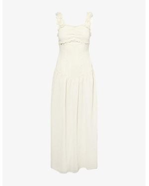 Amy Lynn Viola Rose-Appliqué Woven Maxi Dress - White