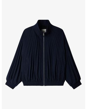 Sandro Pleated Zip-Up Wool-Blend Jacket - Blue
