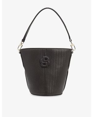 BOSS Logo-Appliqué Faux-Leather Bucket Bag - Black
