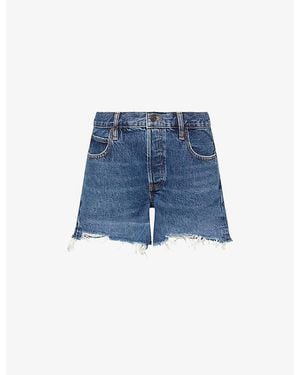 FRAME The Long Hang Mid-Rise Denim Shorts - Blue