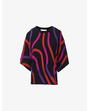 eem Abstract Applique-Detail Cotton Top - Red