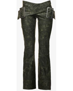 Jaded London Assassin Double-buckle Bootcut-leg Low-rise Faux-leather Trousers - Green