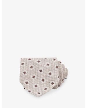 Reiss Vito Square Medallion-Print Cotton And Silk Tie - White