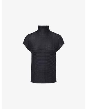Issey Miyake High-Neck Pleats Knitted Shirt - Blue