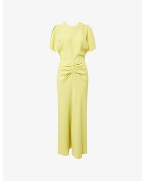 Victoria Beckham Bela Split-Sleeve Woven Midi Dress - Yellow