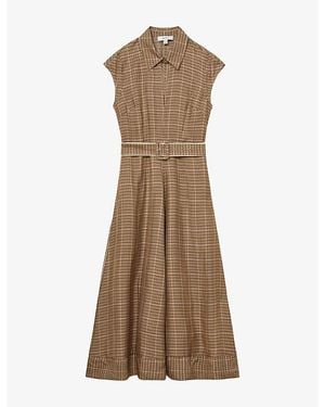 Reiss Sammie Checked Woven Midi Dress - Natural