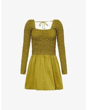Damson Madder Malinda Smocked Cotton Mini Dress - Green