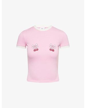 BO+TEE Printed Round-Neck Cotton-Jersey T-Shirt - Pink