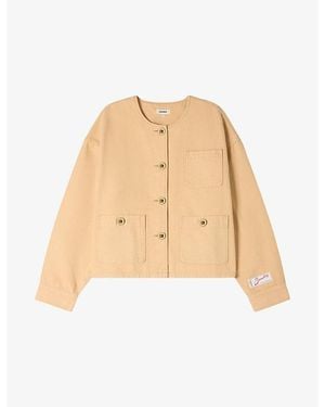 Sandro Branded Round-Neck Denim Jacket - Natural