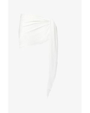 Gracejacob Asymmetric Shimmer-Finish Mesh Sarong - White